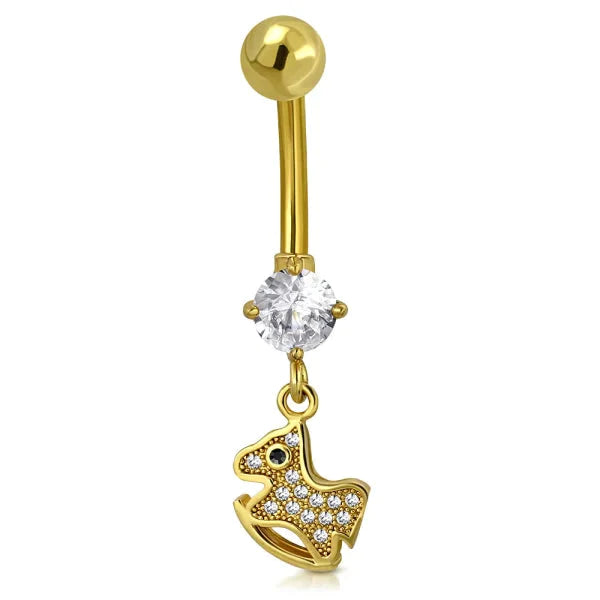 Chirurgisch Stalen Navelpiercing Met Hanger Hobbel Paard 1.6mm 10mm alles Aramat Jewels chirurgisch staal dames dier goudkleurig Met_hanger Met_ketting Navel Navelpiercing met hanger navelpiercings paard piercing Piercings PVD Staal Volwassenen zilverkleurig zirkonia