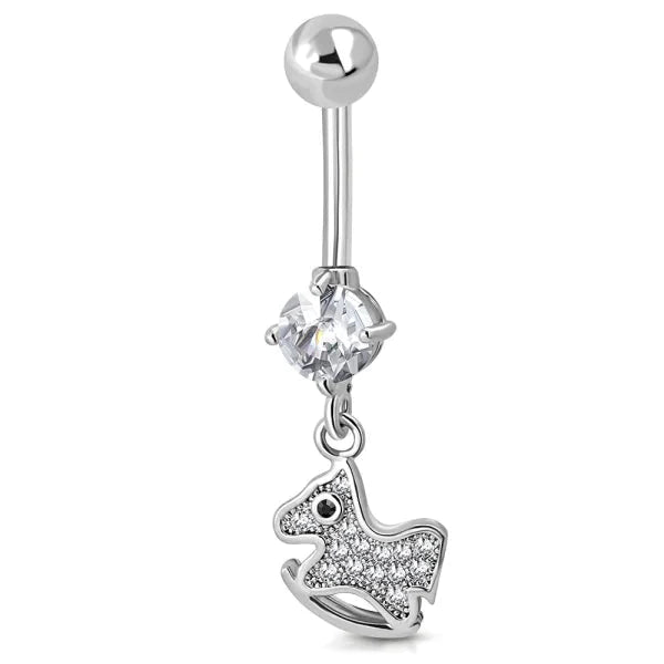 Chirurgisch Stalen Navelpiercing Met Hanger Hobbel Paard 1.6mm 10mm alles Aramat Jewels chirurgisch staal dames dier Met_hanger Met_ketting nakijken Navel Navelpiercing met hanger navelpiercings paard piercing Piercings PVD Staal Volwassenen zilverkleurig zirkonia
