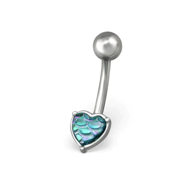 Stalen Navelpiercing met Blauw Schub Opaal Hartje 1.6mm 10mm alles Aramat Jewels blauw bolletjes chirurgisch staal dames hart Met_steen Navel Navelpiercing zonder hanger navelpiercings piercing Piercings PVD Staal Volwassenen zilverkleurig Zonder_hanger