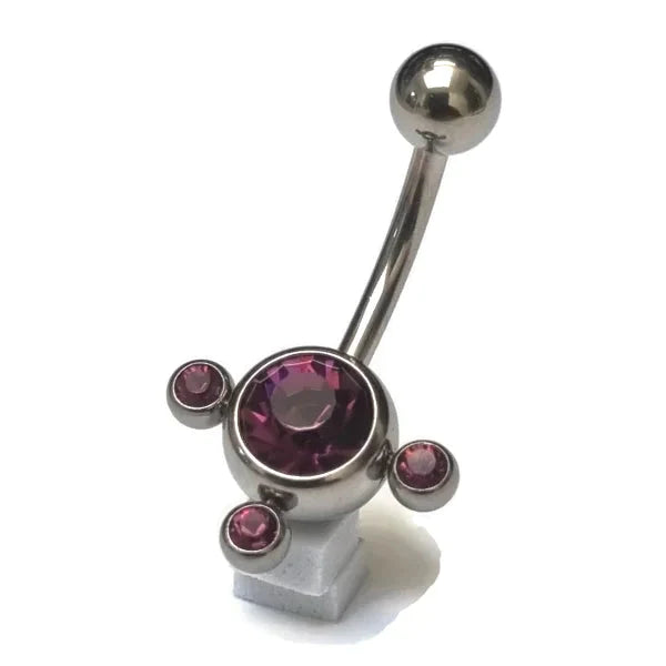 Chirurgisch Stalen Navelpiercing Kim Dots Paars Zirkonia 1.6mm 10mm alles amethist Aramat Jewels bolletjes chirurgisch staal dames dots Navel navelpiercings paars piercing Piercings PVD Staal Volwassenen zilverkleurig zirkonia Zonder_hanger