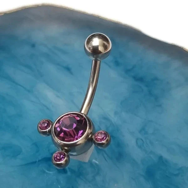 Chirurgisch Stalen Navelpiercing Kim Dots Paars Zirkonia 1.6mm 10mm alles amethist Aramat Jewels bolletjes chirurgisch staal dames dots Navel navelpiercings paars piercing Piercings PVD Staal Volwassenen zilverkleurig zirkonia Zonder_hanger