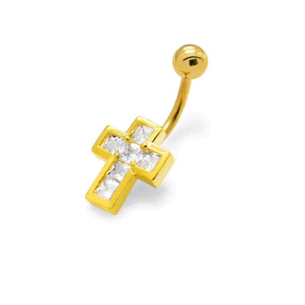 Chirurgisch Stalen Navelpiercing Kruisje Transparant 1.6mm 10mm alles Aramat Jewels chirurgisch staal dames goudkleurig kruis Navel Navelpiercing zonder hanger navelpiercings piercing Piercings Plating (gouden of zilveren laagje) PVD Staal transparant Volwassenen zirkonia Zonder_hanger