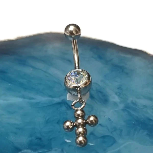 Stalen Navelpiercing Kruisje- AB Transparant 1.6mm 10mm AB alles Aramat Jewels bolletjes chirurgisch chirurgisch staal dames hanger kruis kruisje Met_hanger multikleurig nakijken Navel navelpiercing Navelpiercing met hanger navelpiercings piercing Piercings PVD Staal stalen Volwassenen zilverkleurig zirkonia