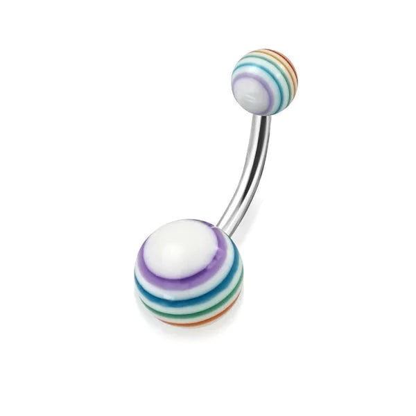 Chirurgisch Stalen Navelpiercing Regenboog Streepjes Acryl 1.6mm 10mm acryl alles Aramat Jewels chirurgisch staal dames multikleurig nakijken Navel navelpiercings piercing Piercings PVD regenboog Staal Volwassenen wit zilverkleurig Zonder_hanger Zonder_steen
