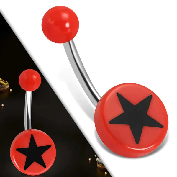 Chirurgisch Stalen Navelpiercing Schijf Met Ster Rood Zwart 1.6mm 10mm acryl alles Aramat Jewels chirurgisch staal dames nakijken Navel navelpiercings piercing Piercings PVD rood Staal ster Volwassenen zilverkleurig Zonder_hanger zwart