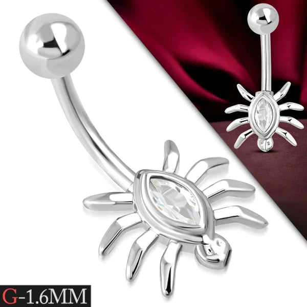 Chirurgisch Stalen Navelpiercing Spin Transparant 1.6mm 10mm alles Aramat Jewels blad chirurgisch staal dames dier jin Met_hanger nakijken Navel Navelpiercing zonder hanger navelpiercings piercing Piercings PVD spin Staal transparant Volwassenen zilverkleurig zirkonia