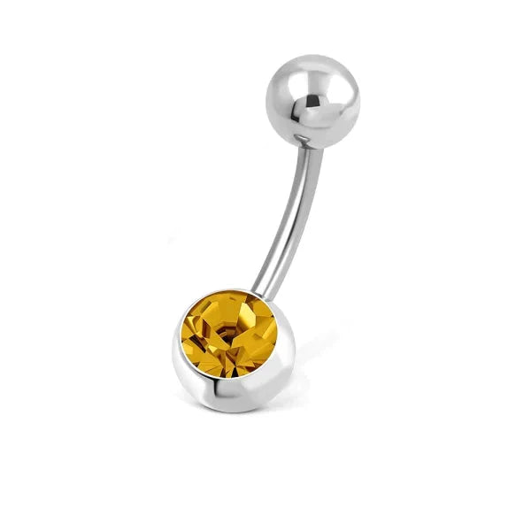 Chirurgisch Stalen Navelpiercing Met Steen Oranje/bruine 1.6mm 10mm alles amber Aramat Jewels bruin chirurgisch staal dames Met_steen Navel navelpiercings oranje piercing Piercings PVD Staal Volwassenen zilverkleurig zirkonia Zonder_hanger