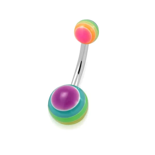 Chirurgisch Stalen Navelpiercing Streepjes Regenboog Acryl 1.6mm 10mm acryl alles Aramat Jewels chirurgisch staal dames multikleurig nakijken Navel navelpiercings piercing Piercings PVD regenboog Staal Volwassenen zilverkleurig Zonder_hanger Zonder_steen