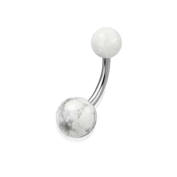 Chirurgisch Stalen Navelpiercing Witte Marmer Natuursteen 1.6mm 10mm alles Aramat Jewels chirurgisch staal dames marmer Met_steen nakijken Natuursteen Navel navelpiercings piercing Piercings PVD Staal Volwassenen wit zilverkleurig Zonder_hanger zwart