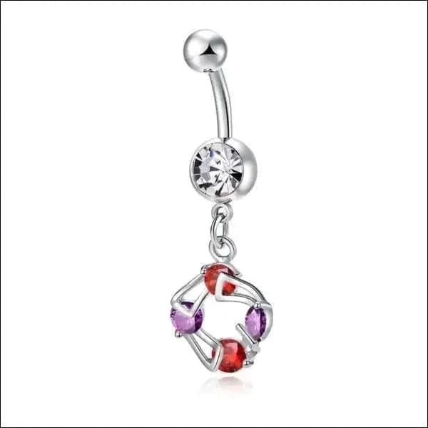 Chirurgisch Stalen Navelpiercing Zirkonia Rood Paars 1.6mm 10mm 8720157099826 alles Aramat Jewels chirurgisch staal dames Met_hanger Met_steen nav417 Navel Navelpiercing met hanger navelpiercings paars piercing Piercings PVD rood Staal Volwassenen zilverkleurig zirkonia