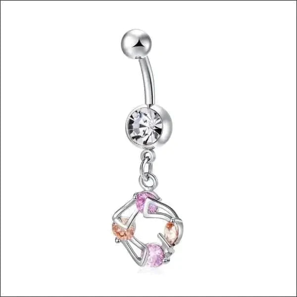 Chirurgisch Stalen Navelpiercing Zirkonia Roze Champagne 1.6mm 10mm 8720157010180 alles Aramat Jewels champagne chirurgisch staal dames Met_hanger Met_steen nav416 Navel Navelpiercing met hanger navelpiercings piercing Piercings PVD roze Staal Volwassenen zilverkleurig zirkonia
