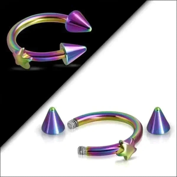 Chirurgisch Stalen Regenboog Horseshoe Ster Multikleur Staal 1.2mm 10mm 8720157019251 alles Aramat Jewels chirurgisch staal Circular_barbell Gebogen barbell hel333-bds056 Helix helixpiercings multikleurig Oor Piercings PVD Staal ster unisex Volwassenen Wenkbrauw