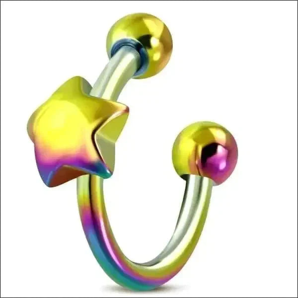 Chirurgisch Stalen Regenboog Horseshoe Ster Multikleur Staal 1.2mm 10mm 8720157019268 alles Aramat Jewels chirurgisch staal Circular_barbell Gebogen barbell hel334-bds057 Helix helixpiercings multikleurig Oor Piercings PVD Staal ster unisex Volwassenen Wenkbrauw