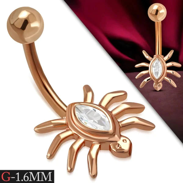 Chirurgisch Stalen Roségoud Kleurige Navelpiercing Spin 1.6mm 10mm alles Aramat Jewels blad chirurgisch staal dames dier jin Met_hanger nakijken Navel Navelpiercing zonder hanger navelpiercings piercing Piercings PVD rosékleurig spin Staal transparant Volwassenen zilverkleurig zirkonia