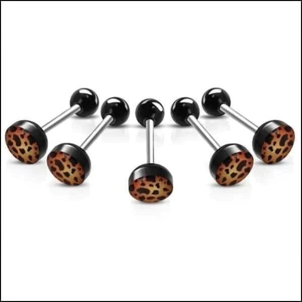 Chirurgisch Stalen Tongpiercing Dierenprint- Koeien-print-Bruin 1.6mm 16mm 7mm acryl alles Aramat Jewels Barbell chirurgisch staal dames dier Geen hanger Geen_steen heren Meerdere kleuren Meerdere Varianten panter piercing Piercings PVD Staal Tong tongpiercings uniseks Volwassenen zwart