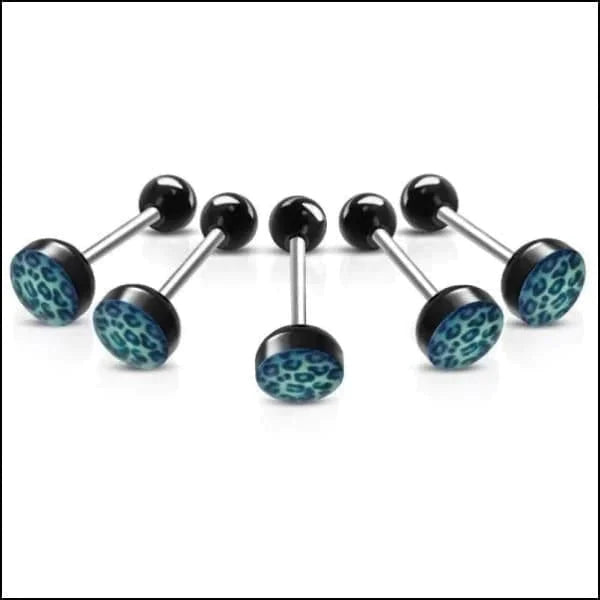 Chirurgisch Stalen Tongpiercing Dierenprint- Panter-print-Blauw 1.6mm 16mm 7mm acryl alles Aramat Jewels Barbell chirurgisch staal dames dier Geen hanger Geen_steen heren Meerdere kleuren Meerdere Varianten panter piercing Piercings PVD Staal Tong tongpiercings uniseks Volwassenen zwart