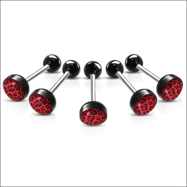 Chirurgisch Stalen Tongpiercing Dierenprint- Luipaard-print-Rood 1.6mm 16mm 7mm acryl alles Aramat Jewels Barbell chirurgisch staal dames dier Geen hanger Geen_steen heren Meerdere kleuren Meerdere Varianten panter piercing Piercings PVD Staal Tong tongpiercings uniseks Volwassenen zwart