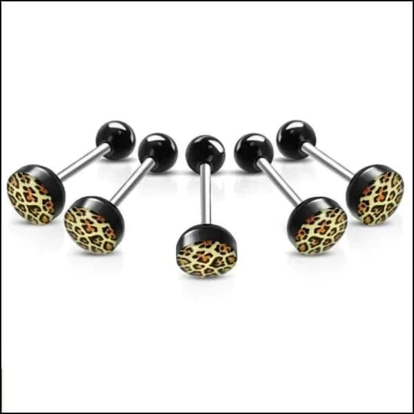 Chirurgisch Stalen Tongpiercing Dierenprint- Luipaard-print-Beige 1.6mm 16mm 7mm acryl alles Aramat Jewels Barbell chirurgisch staal dames dier Geen hanger Geen_steen heren Meerdere kleuren Meerdere Varianten panter piercing Piercings PVD Staal Tong tongpiercings uniseks Volwassenen zwart