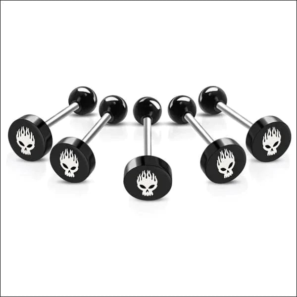 Stalen logo Tongpiercing met Motief Punisher 1.6mm 16mm 8mm acryl alles Aramat Jewels Barbell chirurgisch staal dames fantasie Geen hanger Geen_steen heren piercing Piercings PVD Staal Tong tongpiercings uniseks Volwassenen wit zilverkleurig Zonder_steen zwart