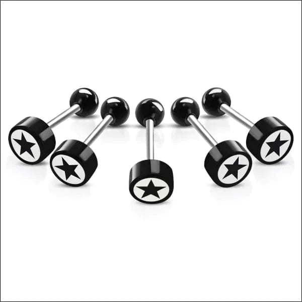 Stalen logo Tongpiercing met Motief Ster 1.6mm 16mm 8mm acryl alles Aramat Jewels Barbell chirurgisch staal dames fantasie Geen hanger Geen_steen heren piercing Piercings PVD Staal Tong tongpiercings uniseks Volwassenen wit zilverkleurig Zonder_steen zwart
