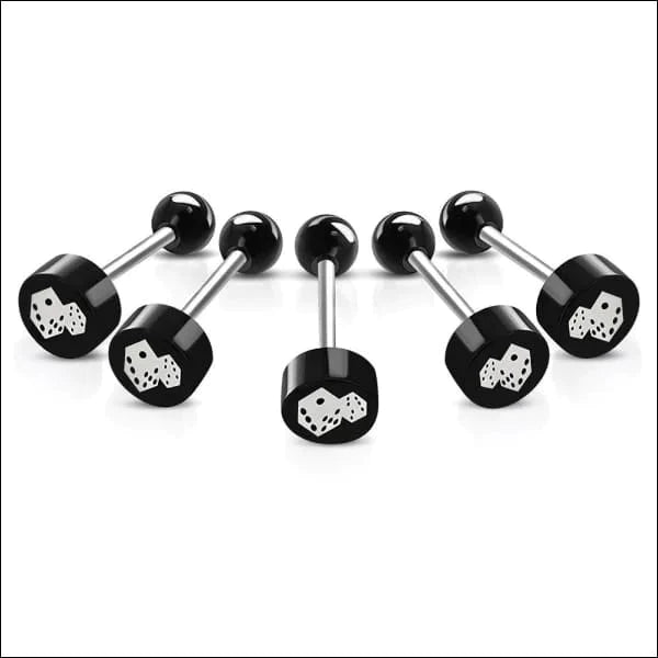 Stalen logo Tongpiercing met Motief Dobbelstenen 1.6mm 16mm 8mm acryl alles Aramat Jewels Barbell chirurgisch staal dames fantasie Geen hanger Geen_steen heren piercing Piercings PVD Staal Tong tongpiercings uniseks Volwassenen wit zilverkleurig Zonder_steen zwart