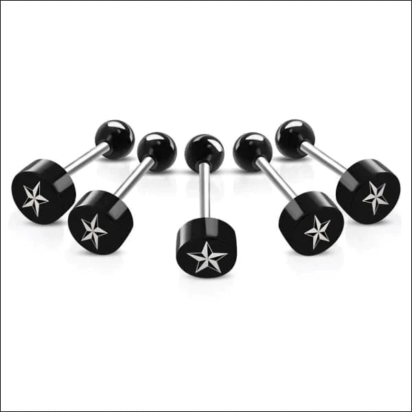 Stalen logo Tongpiercing met Motief Nautische ster 1.6mm 16mm 8mm acryl alles Aramat Jewels Barbell chirurgisch staal dames fantasie Geen hanger Geen_steen heren piercing Piercings PVD Staal Tong tongpiercings uniseks Volwassenen wit zilverkleurig Zonder_steen zwart