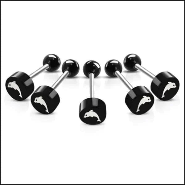 Stalen logo Tongpiercing met Motief Dolfijn 1.6mm 16mm 8mm acryl alles Aramat Jewels Barbell chirurgisch staal dames fantasie Geen hanger Geen_steen heren piercing Piercings PVD Staal Tong tongpiercings uniseks Volwassenen wit zilverkleurig Zonder_steen zwart