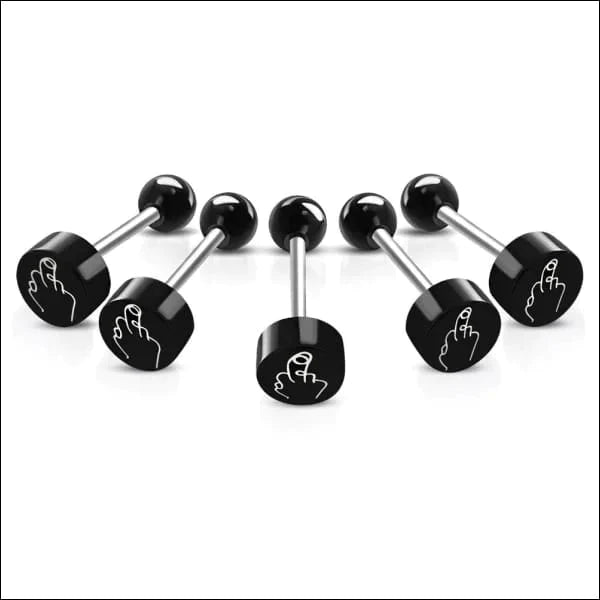 Stalen logo Tongpiercing met Motief Middelvinger 1.6mm 16mm 8mm acryl alles Aramat Jewels Barbell chirurgisch staal dames fantasie Geen hanger Geen_steen heren piercing Piercings PVD Staal Tong tongpiercings uniseks Volwassenen wit zilverkleurig Zonder_steen zwart