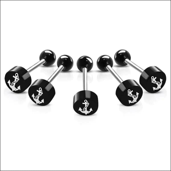 Stalen logo Tongpiercing met Motief Anker 1.6mm 16mm 8mm acryl alles Aramat Jewels Barbell chirurgisch staal dames fantasie Geen hanger Geen_steen heren piercing Piercings PVD Staal Tong tongpiercings uniseks Volwassenen wit zilverkleurig Zonder_steen zwart