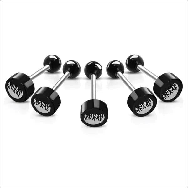 Stalen logo Tongpiercing met Motief Vlam 1.6mm 16mm 8mm acryl alles Aramat Jewels Barbell chirurgisch staal dames fantasie Geen hanger Geen_steen heren piercing Piercings PVD Staal Tong tongpiercings uniseks Volwassenen wit zilverkleurig Zonder_steen zwart