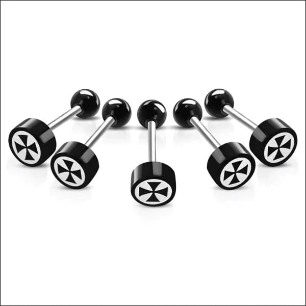 Stalen logo Tongpiercing met Motief Kruis 1.6mm 16mm 8mm acryl alles Aramat Jewels Barbell chirurgisch staal dames fantasie Geen hanger Geen_steen heren piercing Piercings PVD Staal Tong tongpiercings uniseks Volwassenen wit zilverkleurig Zonder_steen zwart