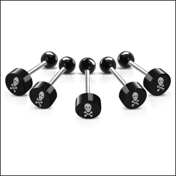Stalen logo Tongpiercing met Motief Doodskop 1.6mm 16mm 8mm acryl alles Aramat Jewels Barbell chirurgisch staal dames fantasie Geen hanger Geen_steen heren piercing Piercings PVD Staal Tong tongpiercings uniseks Volwassenen wit zilverkleurig Zonder_steen zwart