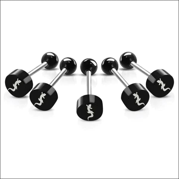 Stalen logo Tongpiercing met Motief Gekko/Salamander 1.6mm 16mm 8mm acryl alles Aramat Jewels Barbell chirurgisch staal dames fantasie Geen hanger Geen_steen heren piercing Piercings PVD Staal Tong tongpiercings uniseks Volwassenen wit zilverkleurig Zonder_steen zwart