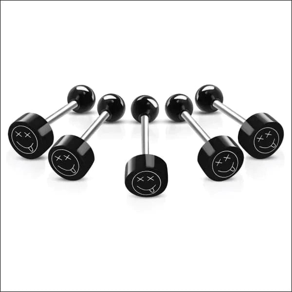 Stalen logo Tongpiercing met Motief Smiley 1.6mm 16mm 8mm acryl alles Aramat Jewels Barbell chirurgisch staal dames fantasie Geen hanger Geen_steen heren piercing Piercings PVD Staal Tong tongpiercings uniseks Volwassenen wit zilverkleurig Zonder_steen zwart
