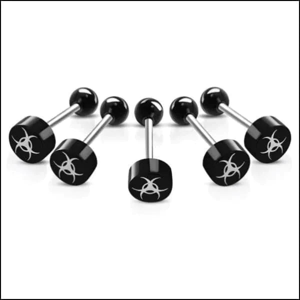 Stalen logo Tongpiercing met Motief Biohazard 1.6mm 16mm 8mm acryl alles Aramat Jewels Barbell chirurgisch staal dames fantasie Geen hanger Geen_steen heren piercing Piercings PVD Staal Tong tongpiercings uniseks Volwassenen wit zilverkleurig Zonder_steen zwart