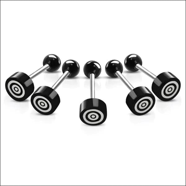 Stalen logo Tongpiercing met Motief Cirkels 1.6mm 16mm 8mm acryl alles Aramat Jewels Barbell chirurgisch staal dames fantasie Geen hanger Geen_steen heren piercing Piercings PVD Staal Tong tongpiercings uniseks Volwassenen wit zilverkleurig Zonder_steen zwart