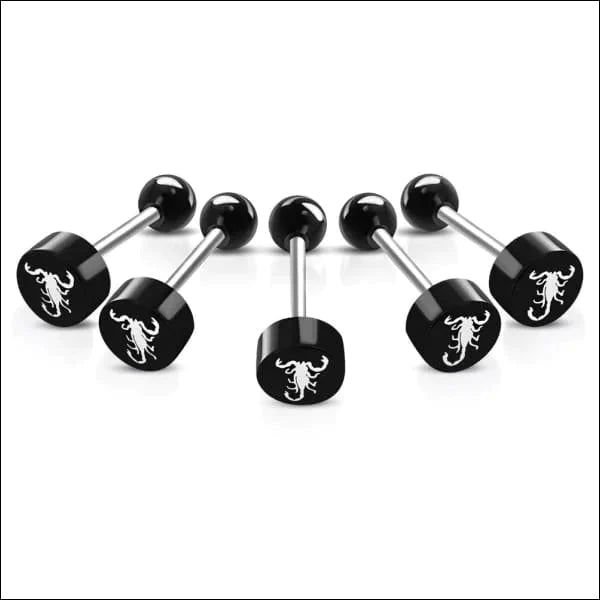 Stalen logo Tongpiercing met Motief Schorpioen 1.6mm 16mm 8mm acryl alles Aramat Jewels Barbell chirurgisch staal dames fantasie Geen hanger Geen_steen heren piercing Piercings PVD Staal Tong tongpiercings uniseks Volwassenen wit zilverkleurig Zonder_steen zwart