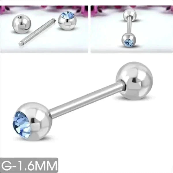 Stalen Tongpiercing Met Steentje 16mm Licht Blauw 1.6mm 16mm 6mm alles Aramat Jewels Barbell blauw chirurgisch staal dames heren Meerdere kleuren Piercings PVD roze Staal Tong Tongpiercings uniseks Volwassenen zirkonia