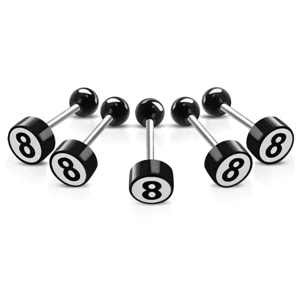 Stalen logo Tongpiercing met Motief 8 1.6mm 16mm 8mm acryl alles Aramat Jewels Barbell chirurgisch staal dames fantasie Geen hanger Geen_steen heren piercing Piercings PVD Staal Tong tongpiercings uniseks Volwassenen wit zilverkleurig Zonder_steen zwart