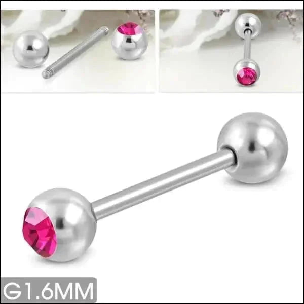 Stalen Tongpiercing Met Steentje 16mm Roze 1.6mm 16mm 6mm alles Aramat Jewels Barbell blauw chirurgisch staal dames heren Meerdere kleuren Piercings PVD roze Staal Tong Tongpiercings uniseks Volwassenen zirkonia