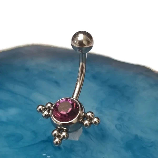 Chirurgisch Stalen Navelpiercing Eline Dots Paars Zirkonia 1.6mm 10mm alles amethist Aramat Jewels bolletjes chirurgisch staal dames dots nakijken Navel Navelpiercing zonder hanger navelpiercings paars piercing Piercings PVD Staal Volwassenen zilverkleurig zirkonia Zonder_hanger