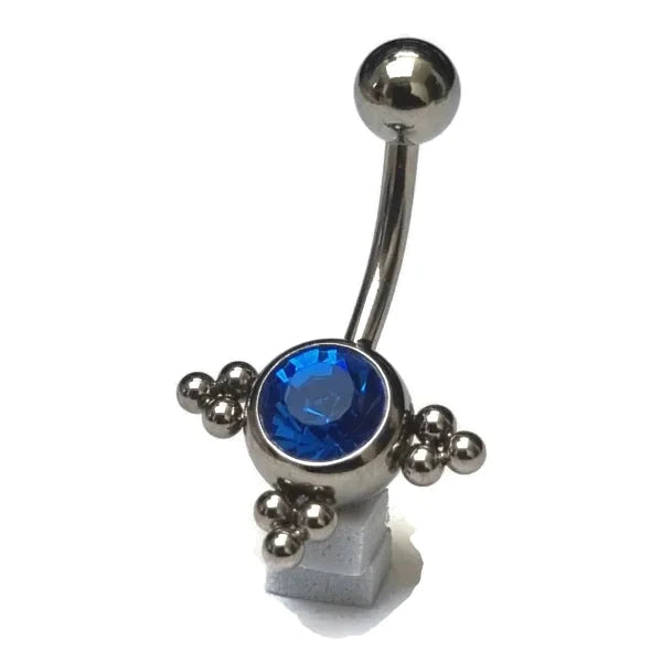 Chirurgisch Stalen Navelpiercing Eline Dots Saffier Blauw 1.6mm 10mm alles Aramat Jewels blauw bolletjes chirurgisch staal dames dots nakijken Navel Navelpiercing zonder hanger navelpiercings piercing Piercings PVD saffier_blauw Staal Volwassenen zilverkleurig zirkonia Zonder_hanger