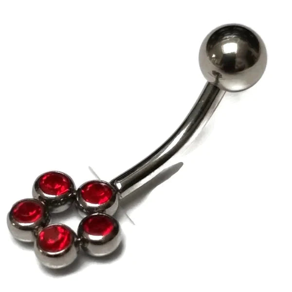 Chirurgisch Stalen Navelpiercing Dots Rood Zirkonia 1.6mm 10mm alles Aramat Jewels bolletjes chirurgisch staal dames dots light siam nakijken Navel navelpiercings piercing Piercings PVD rood Staal Volwassenen zilverkleurig zirkonia Zonder_hanger
