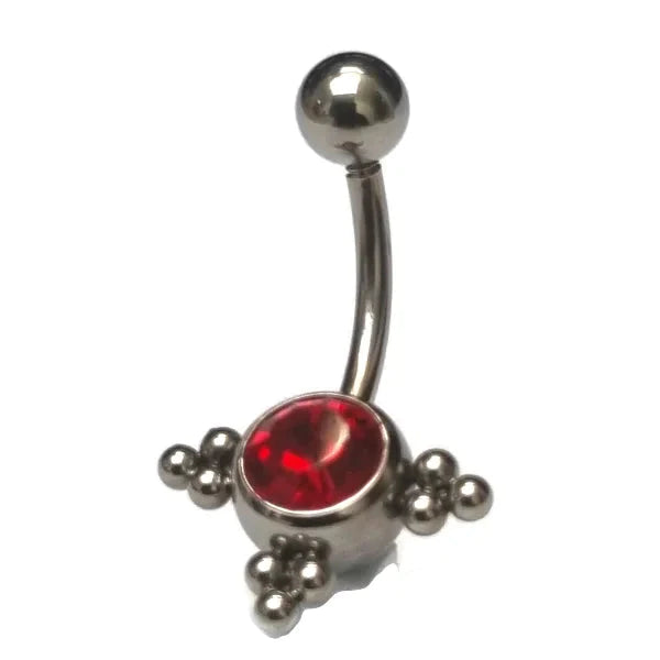 Chirurgisch Stalen Navelpiercing Eline Dots Rood Zirkonia 1.6mm 10mm alles Aramat Jewels bolletjes chirurgisch staal dames dots nakijken Navel Navelpiercing zonder hanger navelpiercings piercing Piercings PVD rood Staal Volwassenen zilverkleurig zirkonia Zonder_hanger