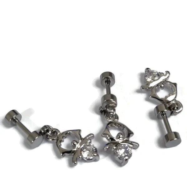 Fantasie Helixpiercing Met Hanger Zirkonia Chirurgisch Staal 1.2mm 6mm alles Barbell chirurgisch staal dames fantasie Helix helixpiercings jin Met_hanger Met_steen nakijken Oor piercing Piercings PVD Staal tekst transparant Volwassenen zilverkleurig zirkonia