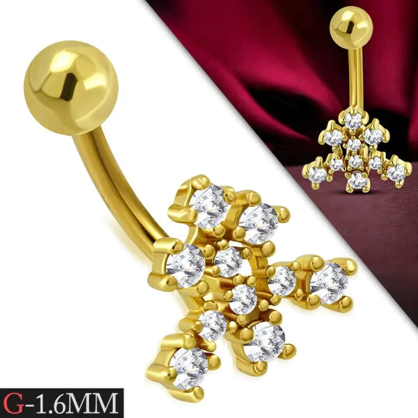 Goudkleurige Chirurgisch Stalen Navelpiercing Driehoek 1.6mm 10mm alles Aramat Jewels chirurgisch staal dames driehoek goudkleurig nakijken Navel Navelpiercing zonder hanger navelpiercings piercing Piercings PVD Staal transparant Volwassenen zilverkleurig zirkonia Zonder_hanger