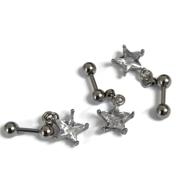 Helixpiercing Met Hanger Ster Zirkonia Chirurgisch Staal 1.2mm 6mm alles Barbell chirurgisch staal dames fantasie Helix helixpiercings jin Met_hanger Met_steen nakijken Oor piercing Piercings PVD Staal ster tekst transparant Volwassenen zilverkleurig zirkonia