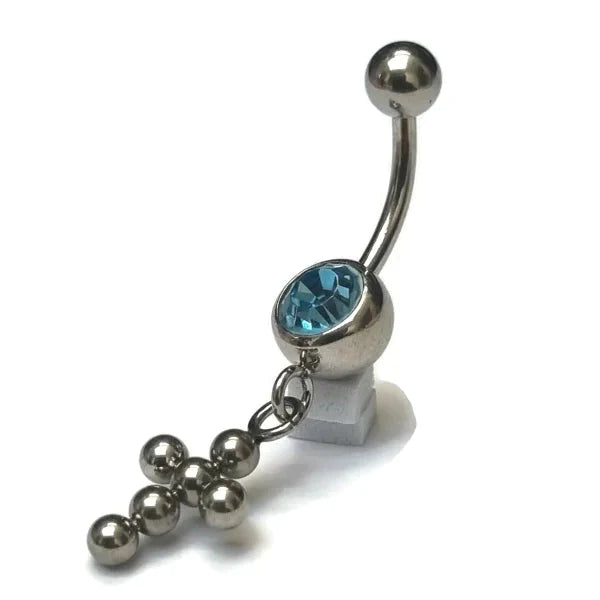 Chirurgisch Stalen Navelpiercing Met Hanger Kruisje 1.6mm 10mm alles aqua Aramat Jewels blauw bolletjes chirurgisch staal dames kruis Licht_blauw Met_hanger nakijken Navel Navelpiercing met hanger navelpiercings piercing Piercings PVD Staal Volwassenen zilverkleurig zirkonia