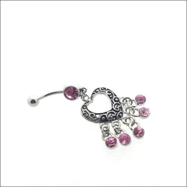 Navelpiercing Met Roze Steentjes Hart 1.6mm 10mm alles Chirurgisch staal Geen hanger Geen_Parel geoxideerd hart kristal Met_hanger Navel Navelpiercing met hanger navelpiercings piercing Piercings PVD roze Staal Volwassenen zilverkleurig