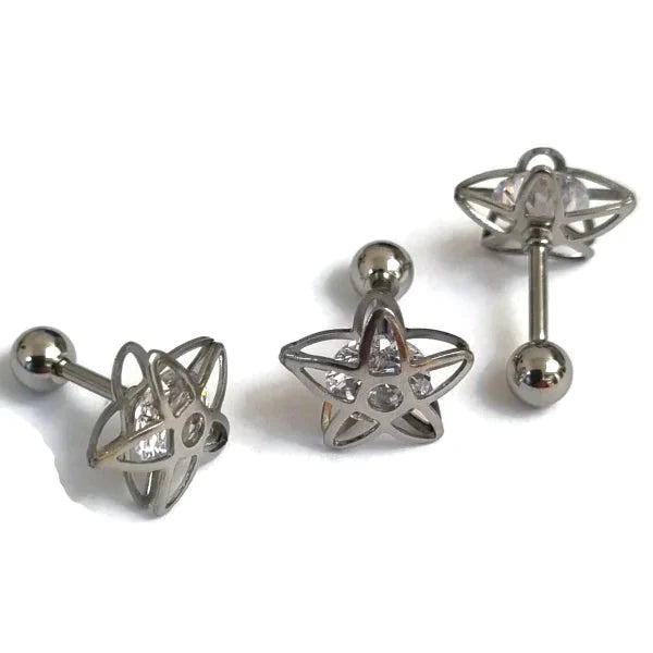 Helix Piercing Tragus Piercing Met Steentje 1.2mm 6mm alles Barbell bloem chirurgisch staal Helix helixpiercings Met_steen nakijken Oor piercing Piercings PVD Staal ster tekst transparant Volwassenen zilverkleurig zirkonia